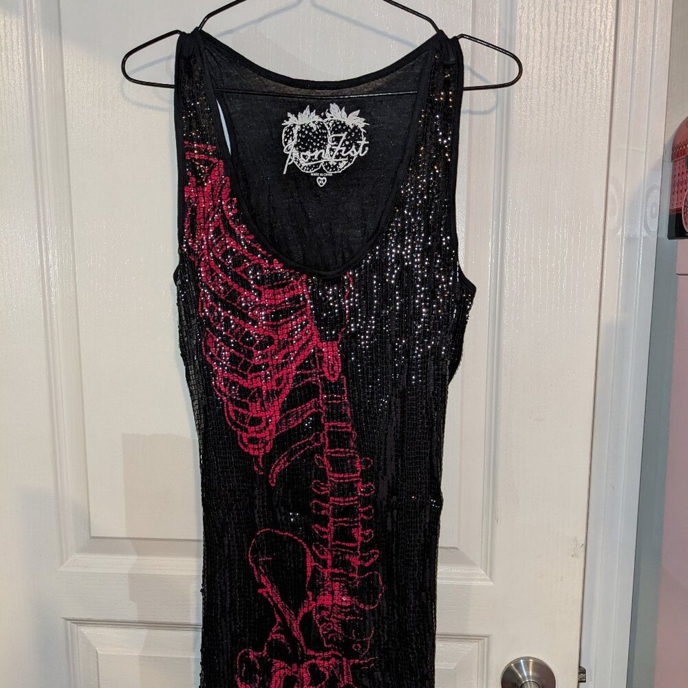 Iron Fist Skeleton Ribcage Sequin Dress Rare XL Goth Punk